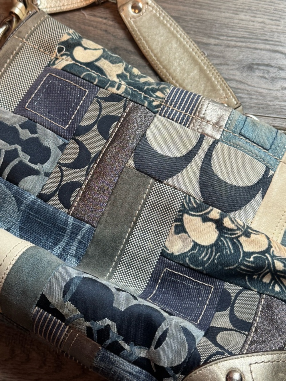 Coach Rare Y2K Denim Patchwork Hobo Purse Shoulder Bag F13720 - Picture 2 of 16